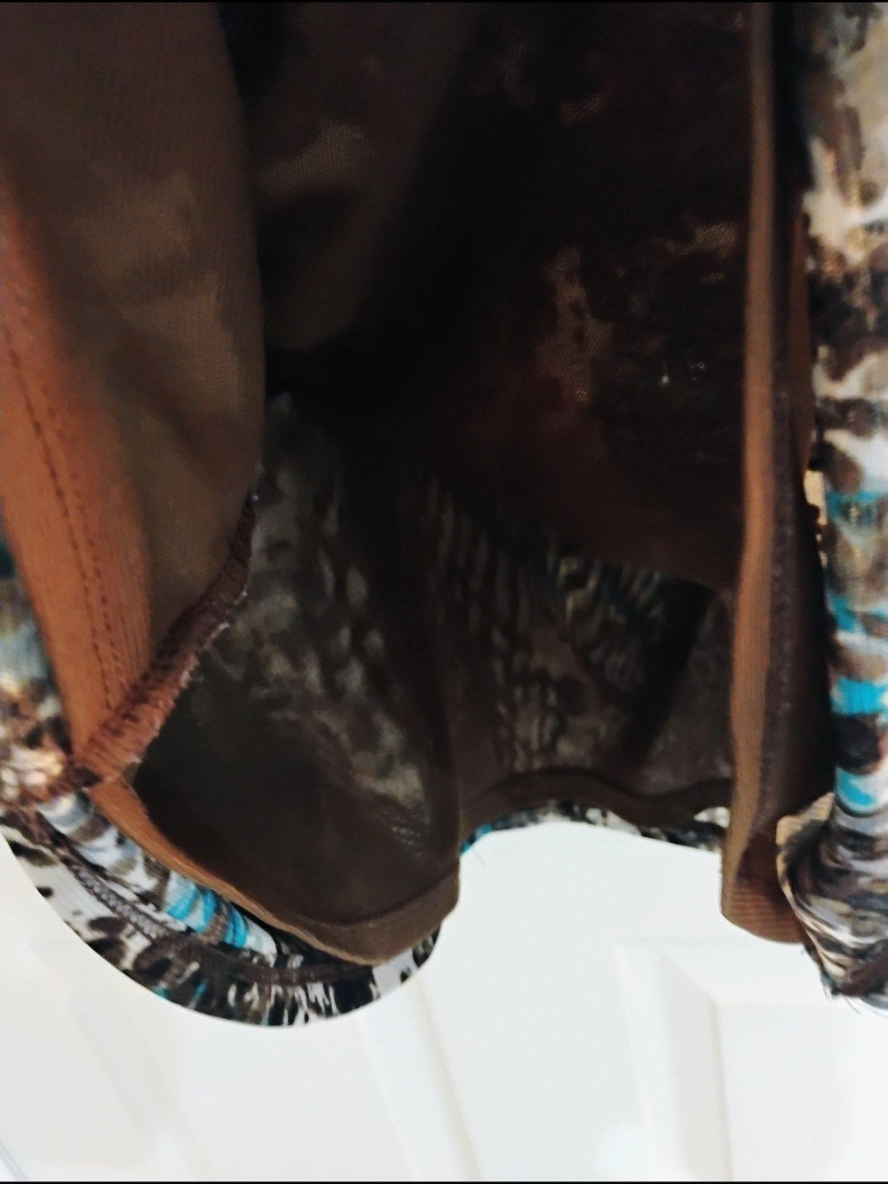 Coldwater Creek Teal Brown Cream Wrap-Style Blouse - Picture 4 of 10
